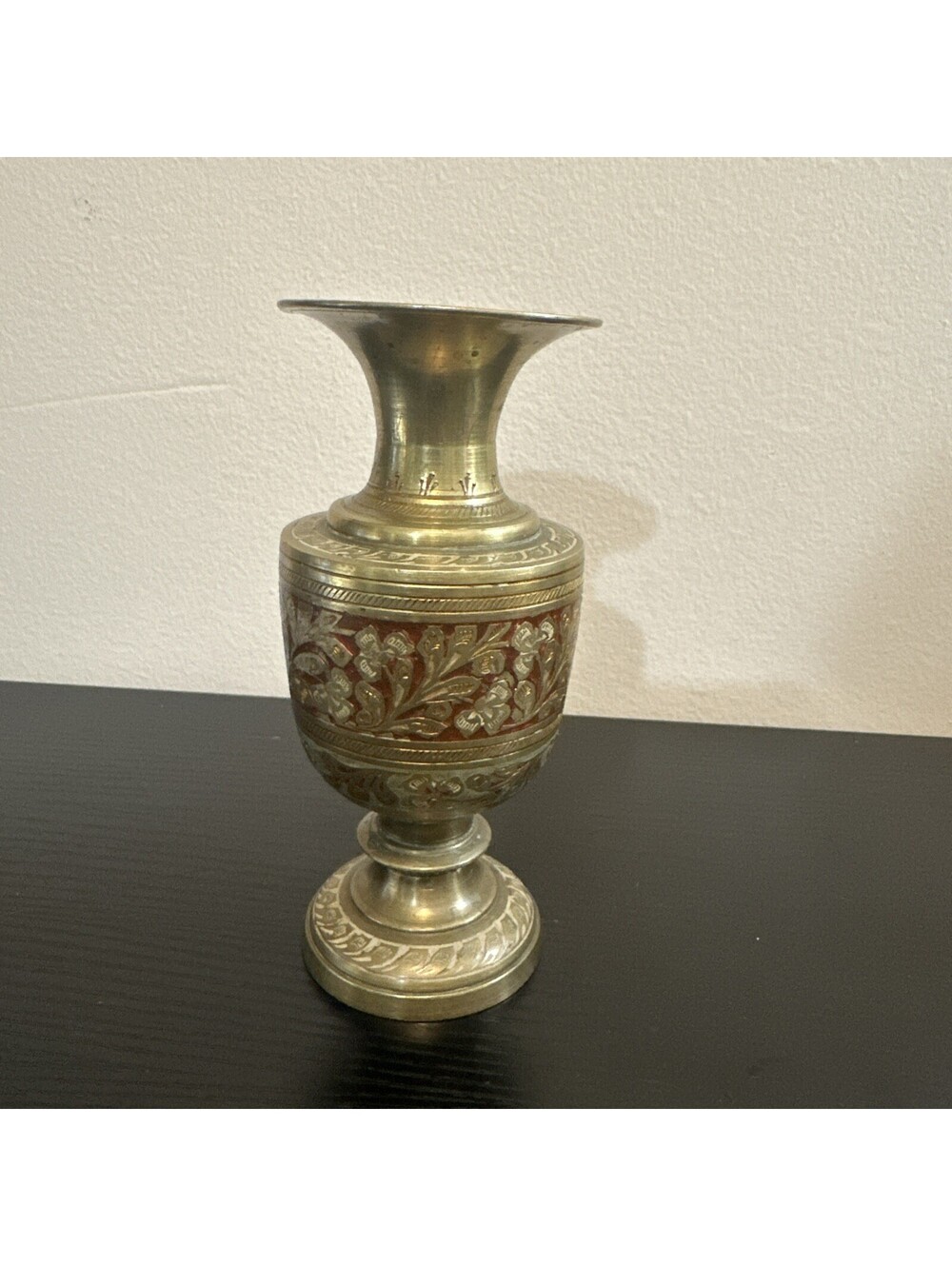 Vintage Solid Brass Hand Etched Engraved 6” Tall Vase - Made In India
